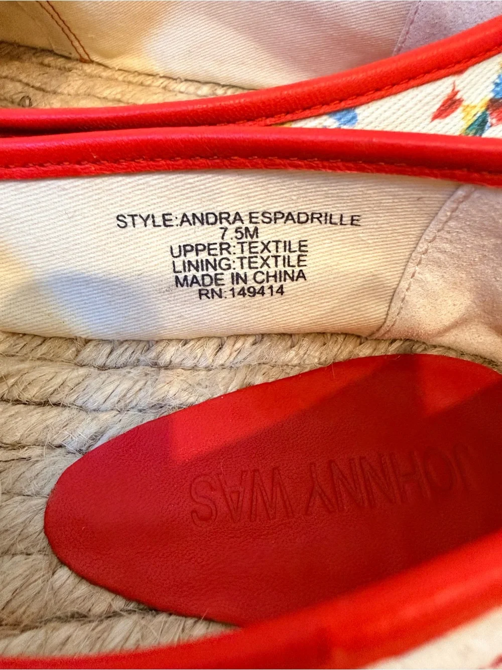 Johnny Was Andra Floral Embroidered Espadrilles in Cream and Red Trim